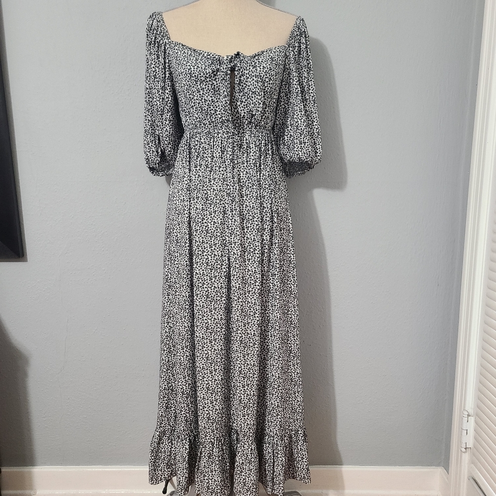 Love Addy Floral Puff-Sleeve Midi Dress Size Med
